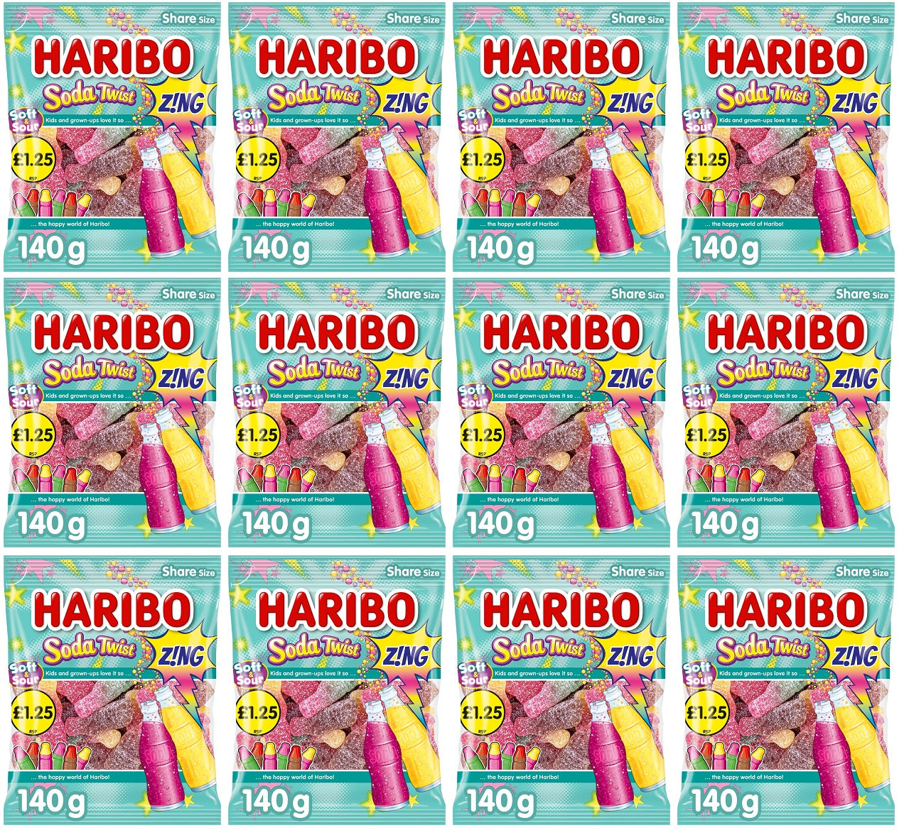 12 x Haribo Soda Twist Zing - 140GM
