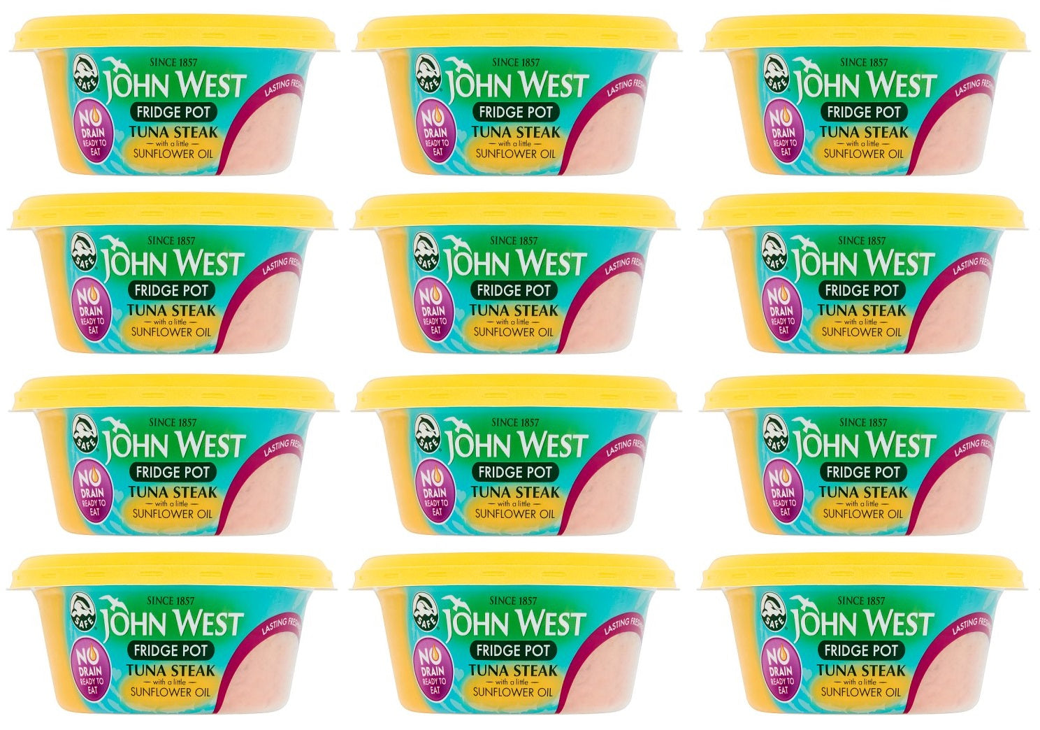 12 x John West No Drain Fridge Pot Tuna Steak With A Little Sunflower Oil 110G