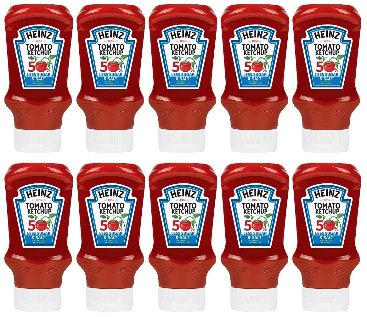 10 x Heinz 50% Less Sugar & Salt Tomato Ketchup 435G