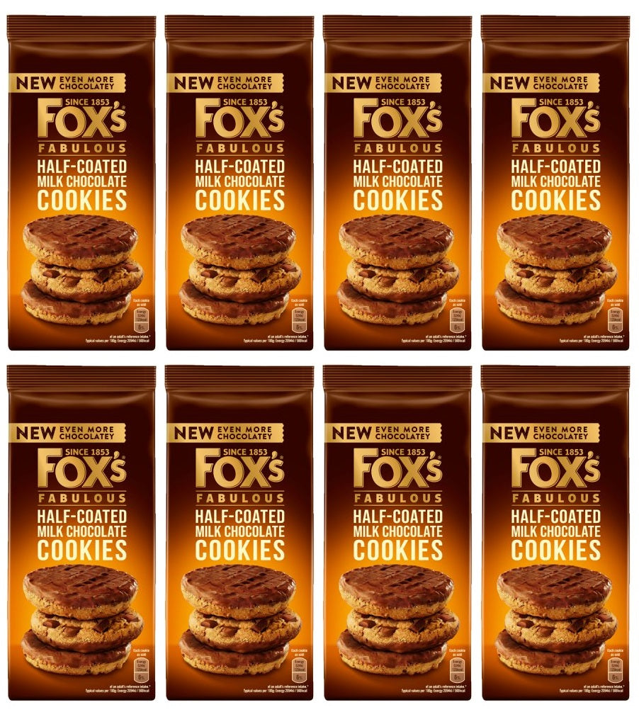 8 x Fox's Fabulous Half-Coated Milk Chocolate Cookies 175G