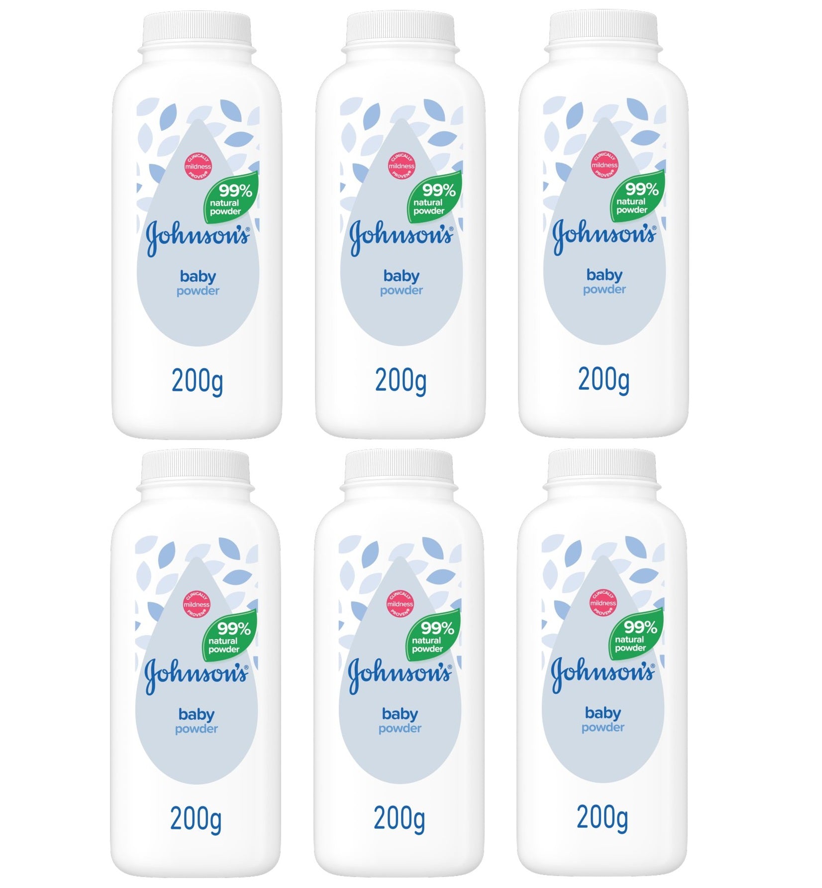 6 x Johnson's Baby Powder Natural Cornstarch 200G