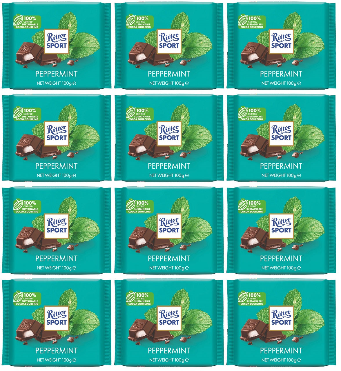 12 X Ritter Sport Dark Chocolate With Peppermint - 100G