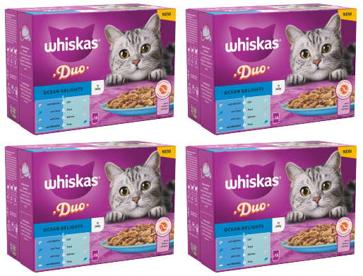 4 x Whiskas Cat 1+ Pouch Jelly Duo Ocean Delights 12 Pack - 12X85Gm