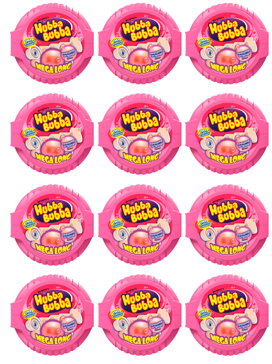 12 x Hubba Bubba Mega Long Tape Original 56Gm