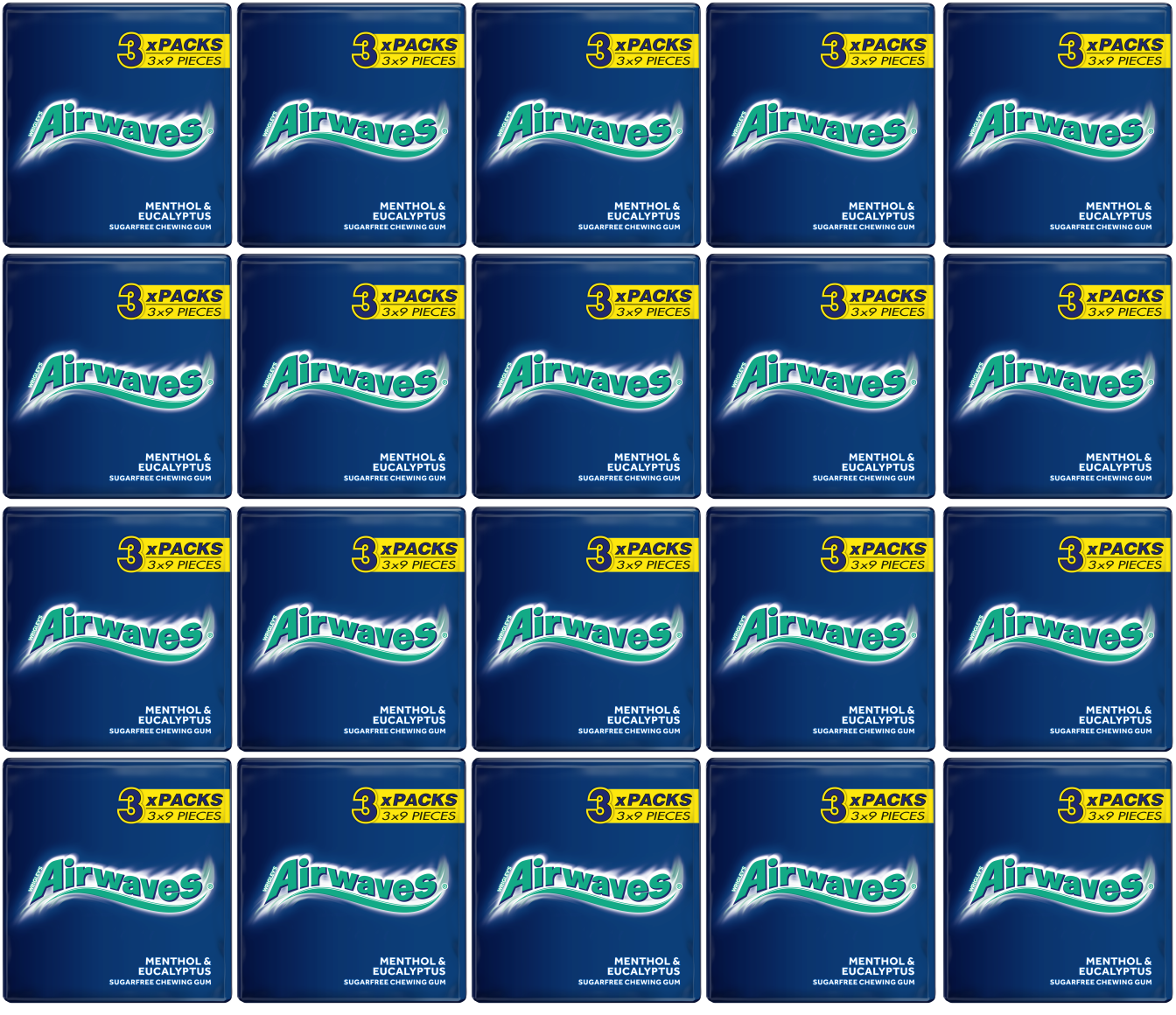 20 x Airwaves Menthol & Eucalyptus Sugar Free Gum Pk 3Pk