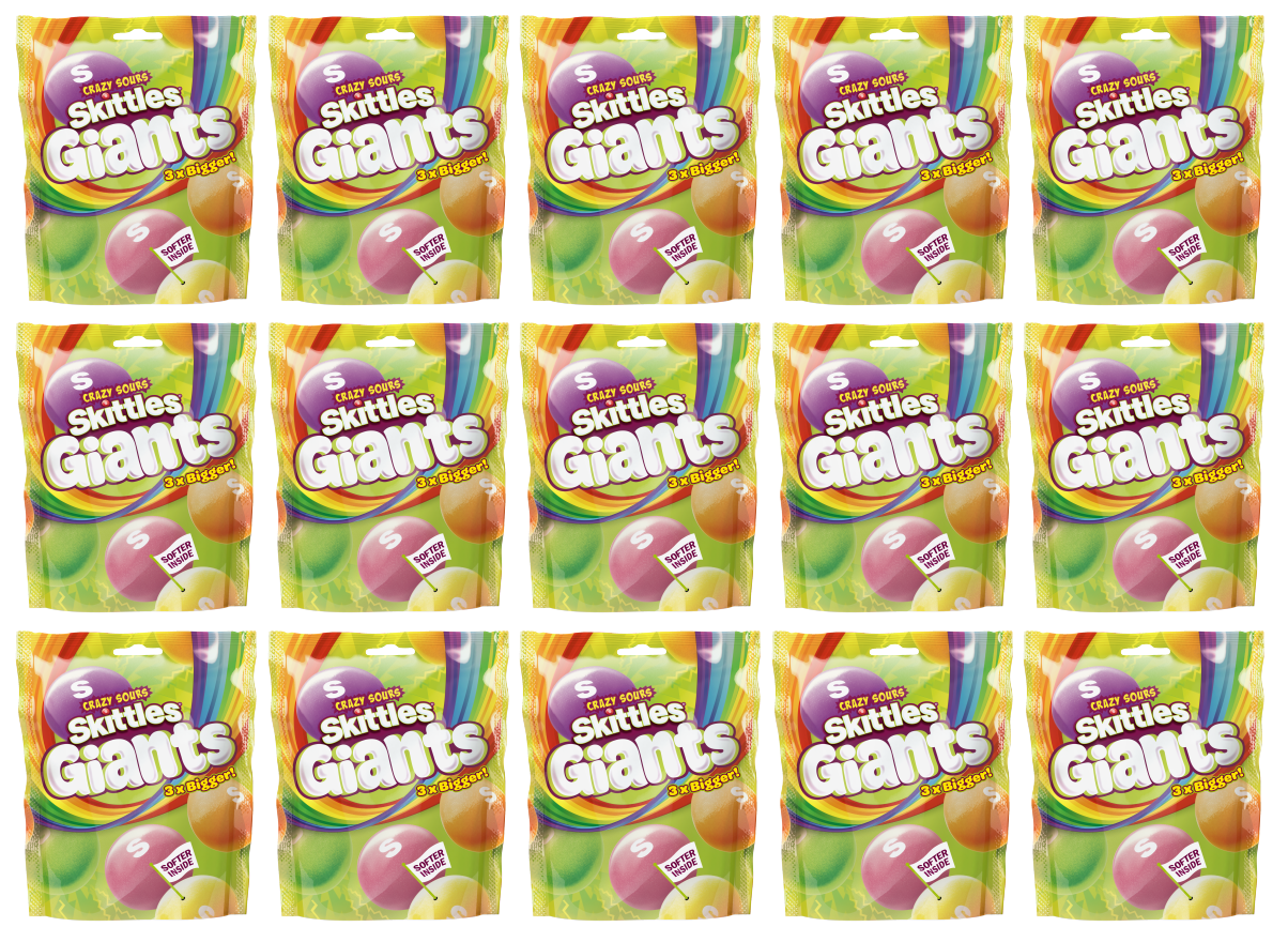 15 X Skittles Giants Sours Pouch 132G