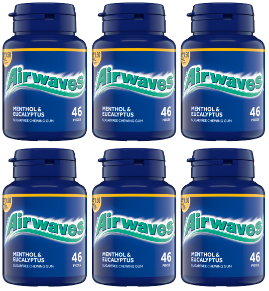 6 x Airwaves Menthol & Eucalyptus Gum Bottle - 46PCE