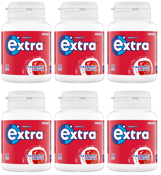 6 x Extra Strawberry Chewing Gum Bottle 46pce - 46 PCE