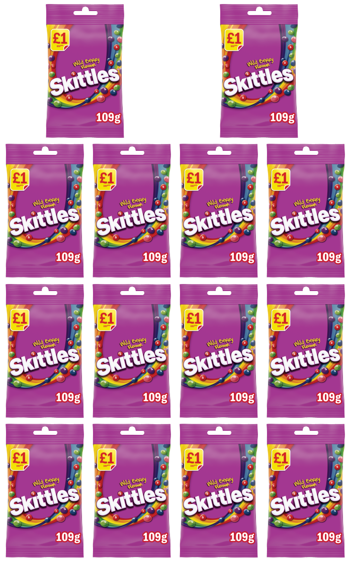 14 x Skittles Wild Berry Flavoured Treat Bag - 109GM