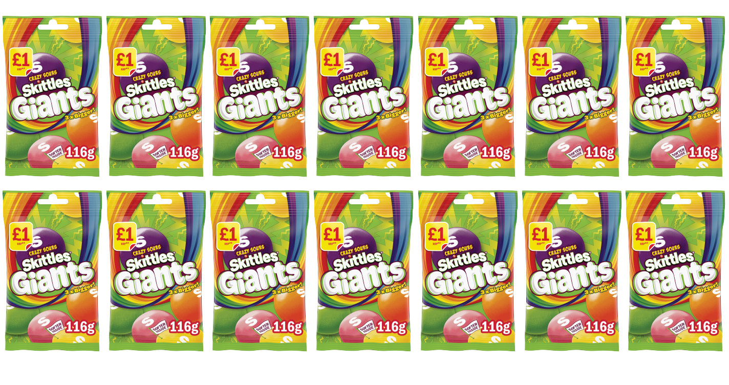 14 x Skittles Giant Sour Flavoured Treat Bag - 116GM