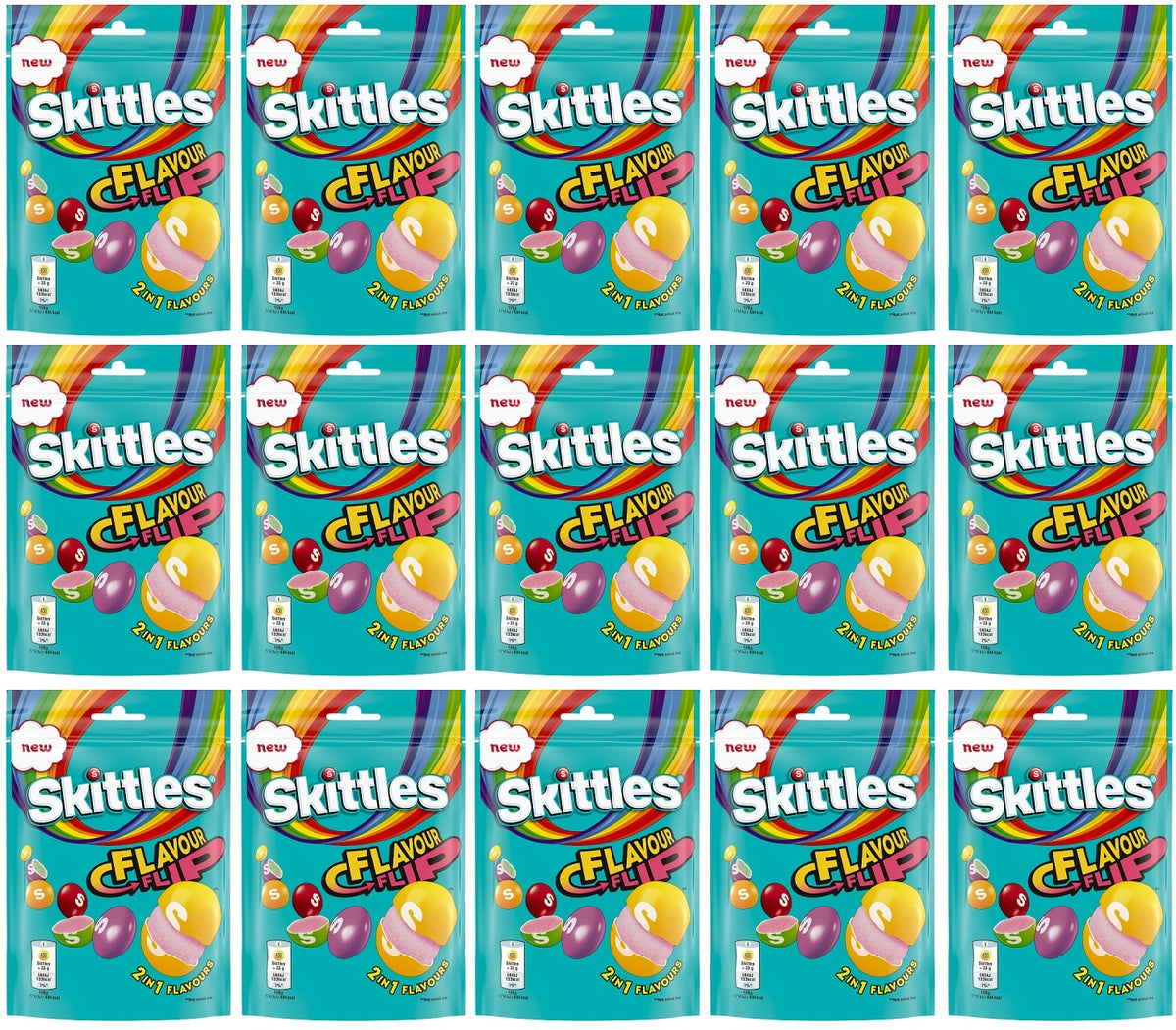 15 X Skittles Flavour Flip Sweets Pouch Bag - 136Gm