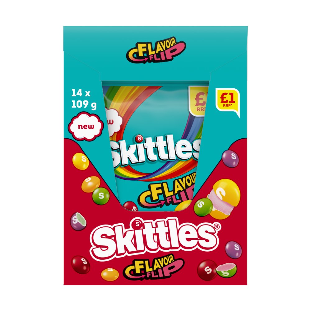 14 X Skittles Flavour Flip Sweets Pouch Bag - 109Gm