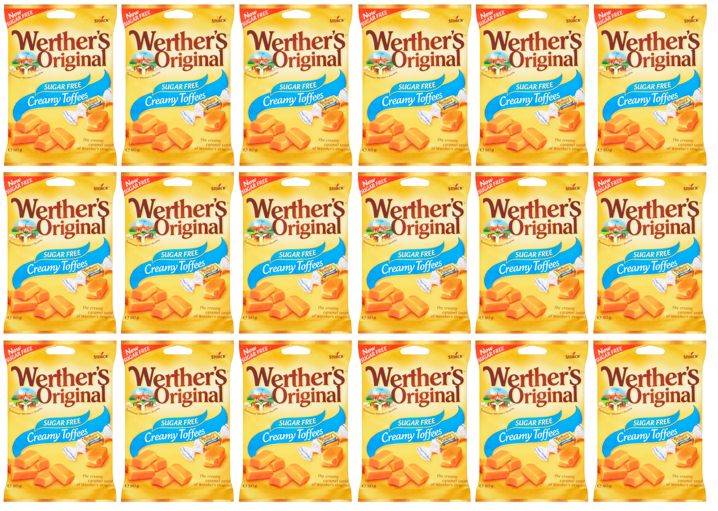 18 x Werthers Original Sugar Free Chewy Toffee Bag 80Gm