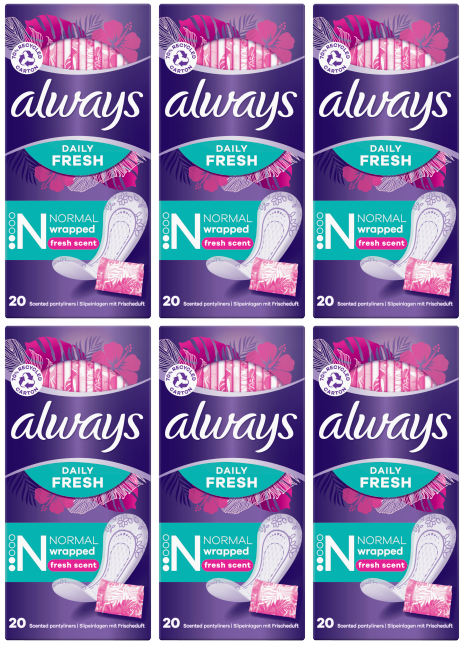 6 x Always Dailies Liners Normal 20 Pack