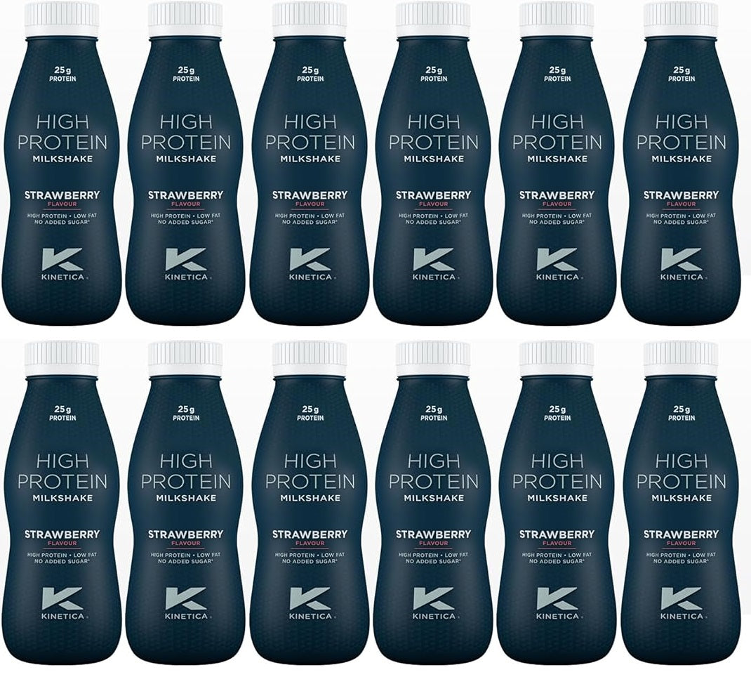 12 x Kinetica High Protein Milkshake Strawberry Flavour 330Ml