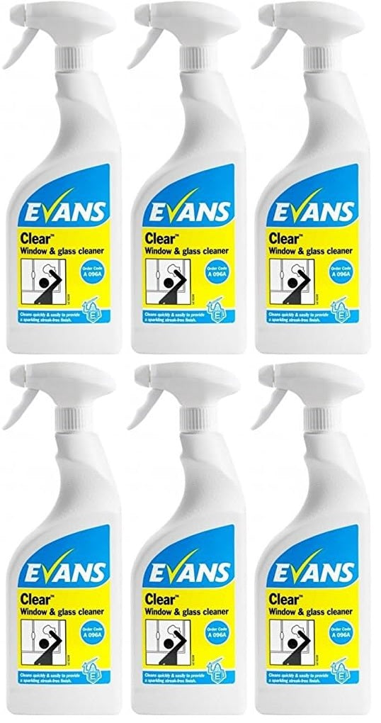 6 x Evans Clear Glass Cleaner