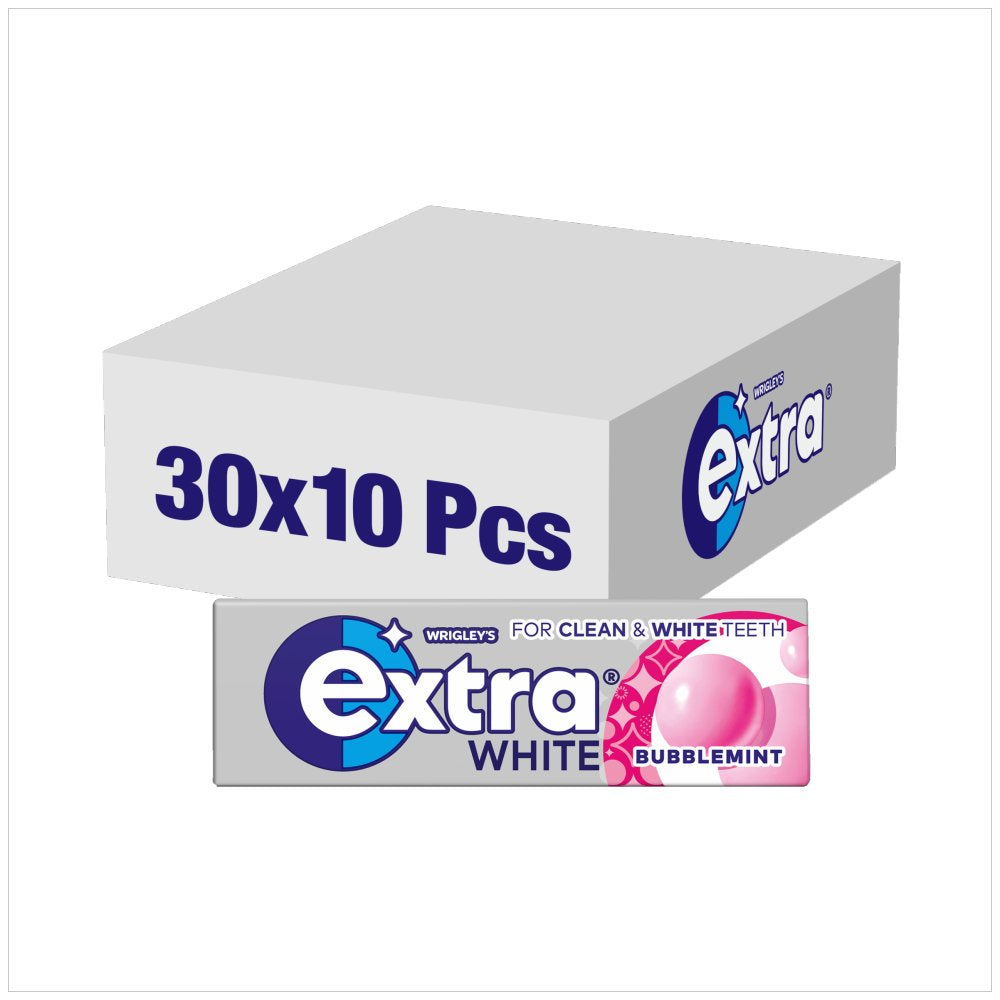 30 x Extra White Bubblemint Chewing Gum Sugar Free 10Pc - 10PCE