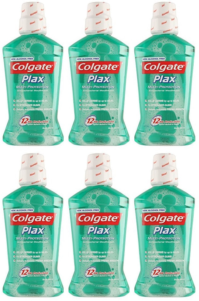 6 x Colgate Plax Soft Mint Mouthwash Alcohol Free 500Ml