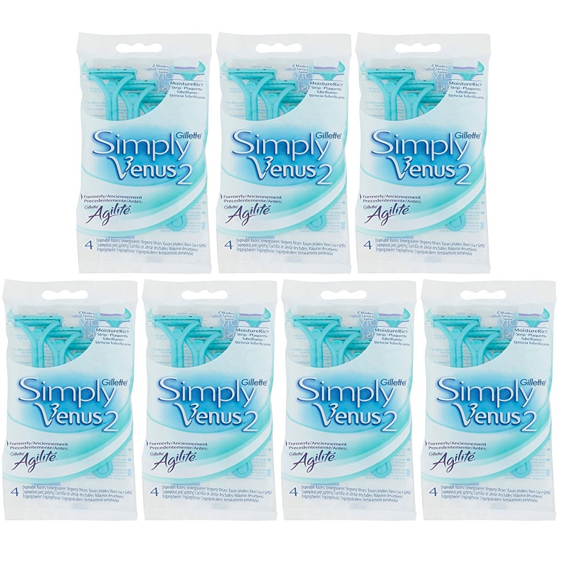 7 x Gillette Simply Venus 2 Women's Disposable Razors 4 Pack