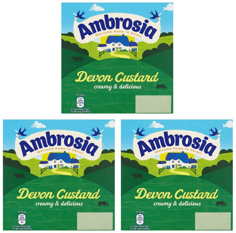 3 x Ambrosia Devon Custard 4 X 125G (500G)