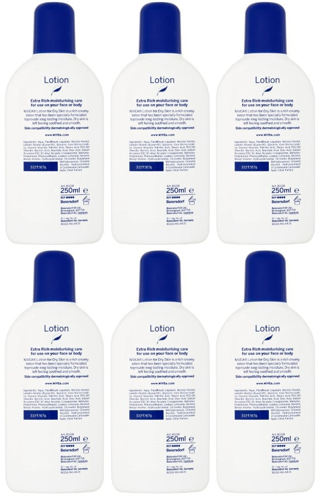 6 x Nivea Lotion - Dry Skin 250Ml