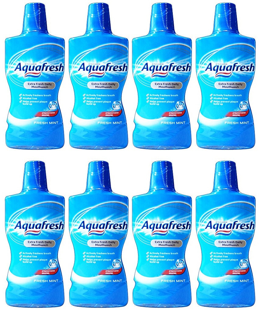 8 x Aquafresh Extra Fresh Daily Fresh Mint Mouthwash 500Ml