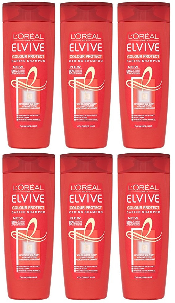 6 x L Oreal Paris Shampoo By Elvive Colour Protect For Coloured Or Highlighted Hair 400Ml