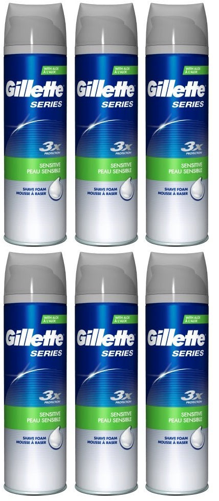 6 x Gillette Series Soothing Shave Foam With Aloe Vera 250Ml