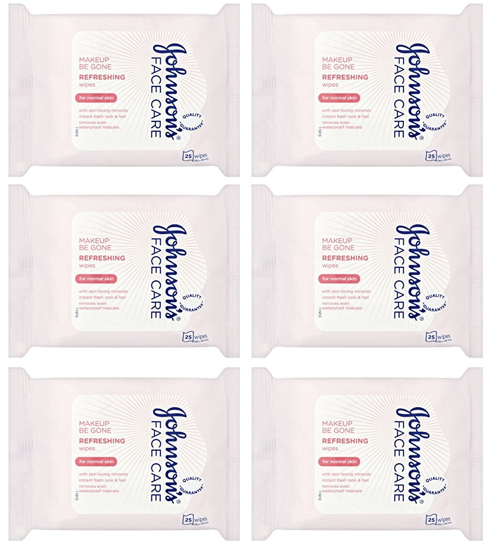 6 x Johnsons Make-Up Be Gone 5-In-1 Refreshing Cleansing Wipes 25 Wipes