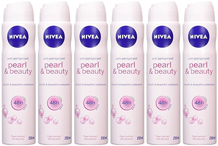 6 x Nivea Pearl & Beauty Anti-Perspirant Deodorant Spray 250Ml