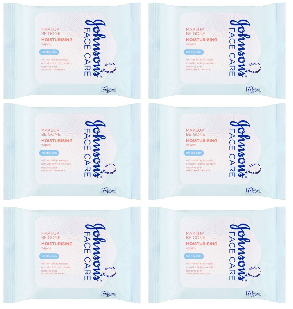 6 x Johnsons Make-Up Be Gone 5-In-1 Moisturising Cleansing Wipes 25 Wipes