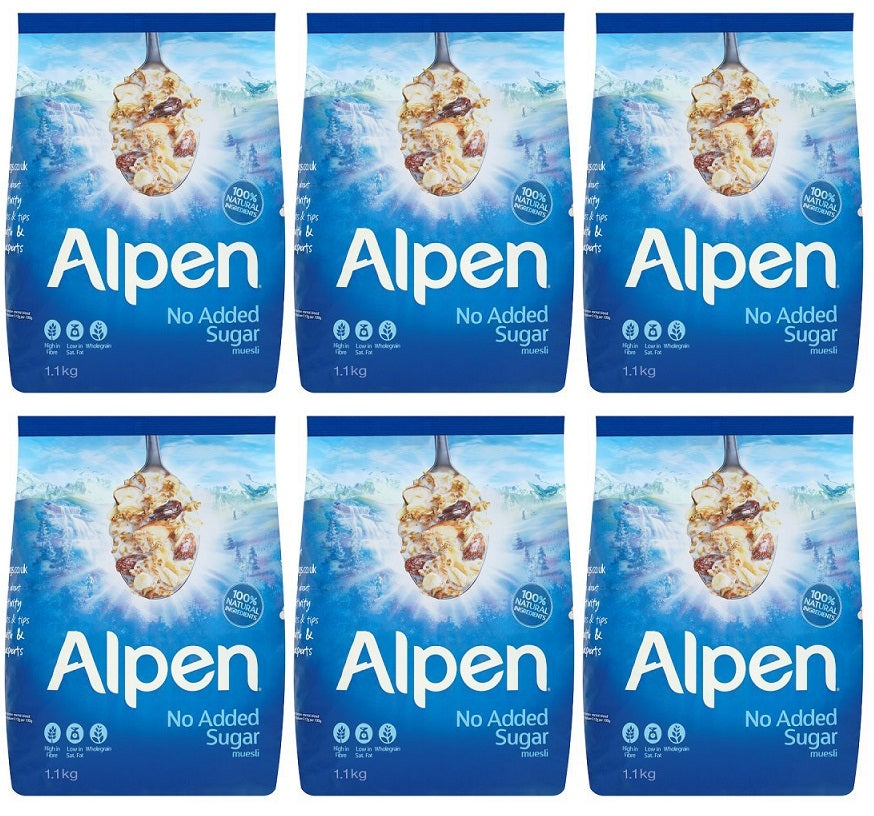6 x Alpen Muesli No Added Sugar 1.1Kg