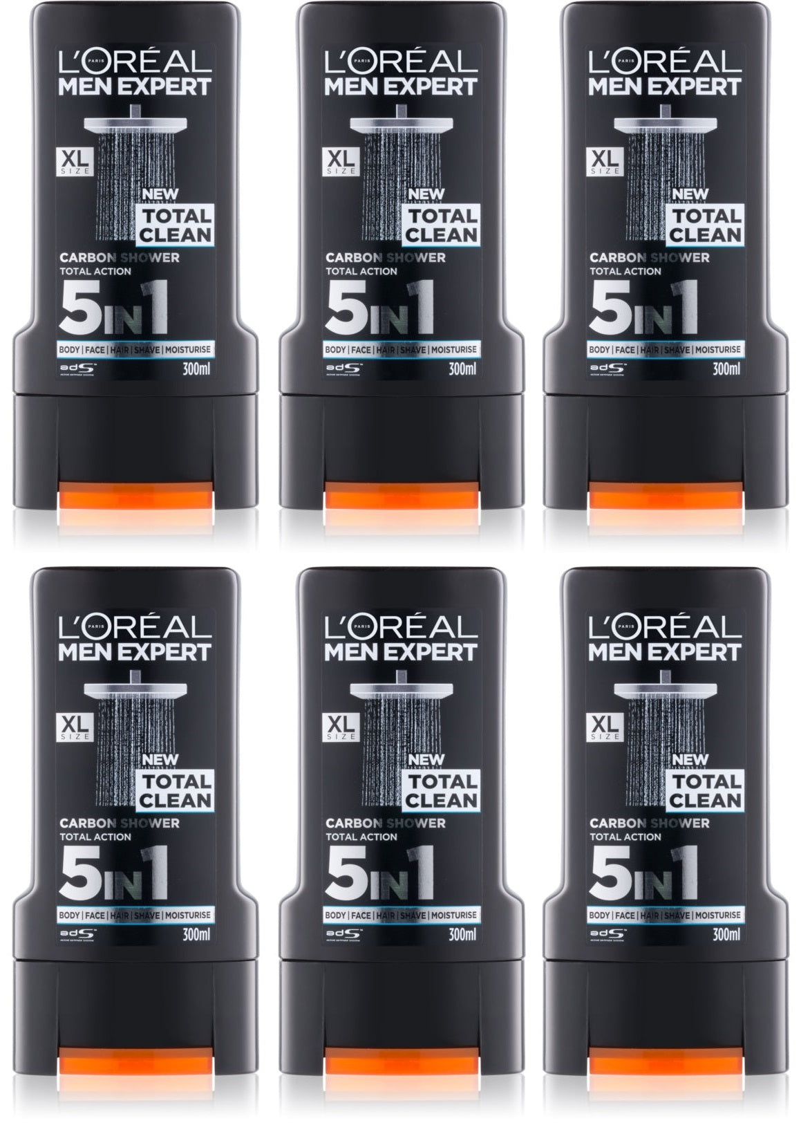 6 x L Oreal Men Expert Total Clean Shower Gel 300Ml