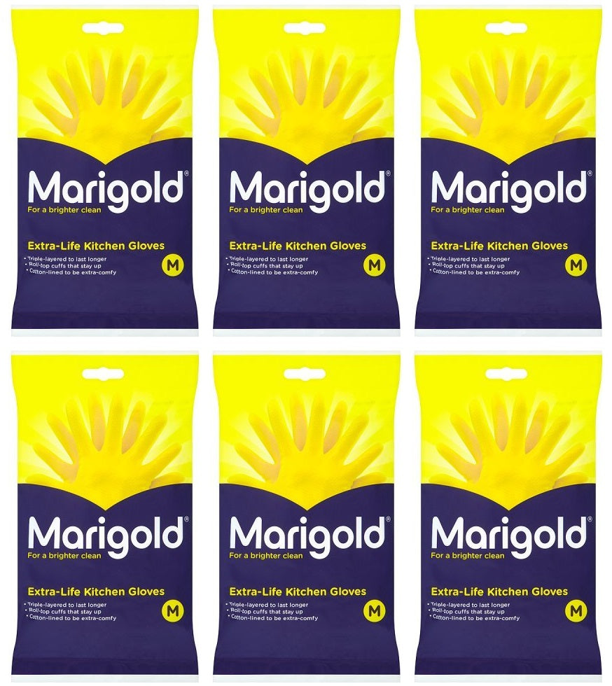 6 x Marigold Kitchen Extra Life Gloves 7½ Medium Size