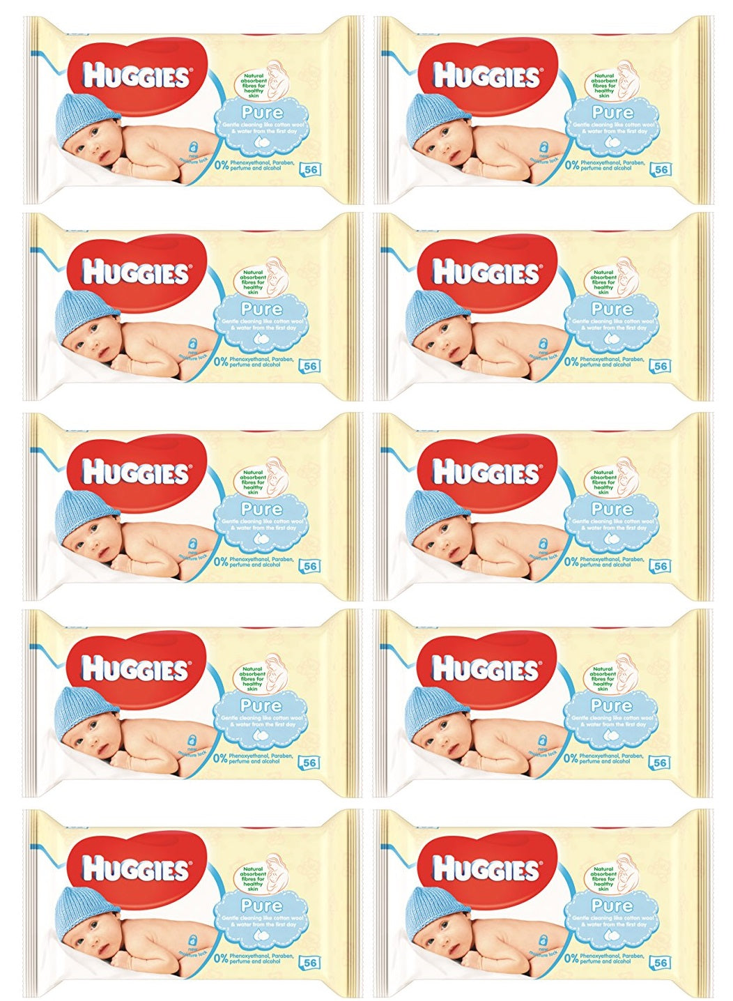 10 x Huggies® Pure Baby Wipes - 1 Pack Of 56 Wipes