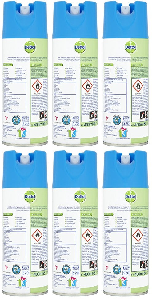 6 x Dettol All-In-One Disinfectant Spray Crisp Linen 400Ml