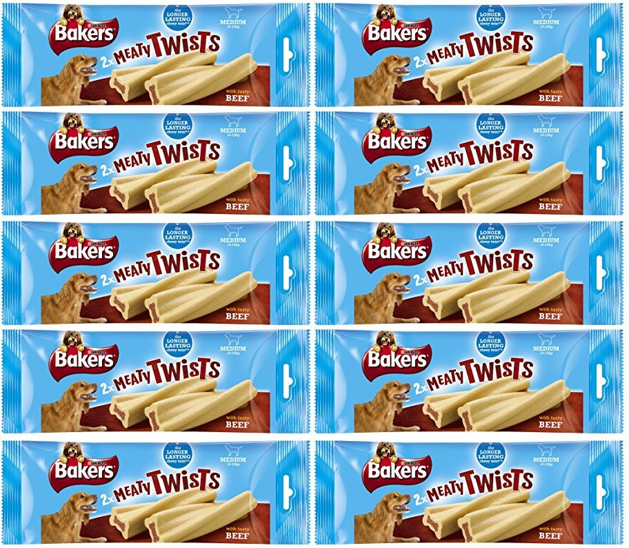 10 x Bakers Large Dog Treat Jumbo Meaty Twist 180G