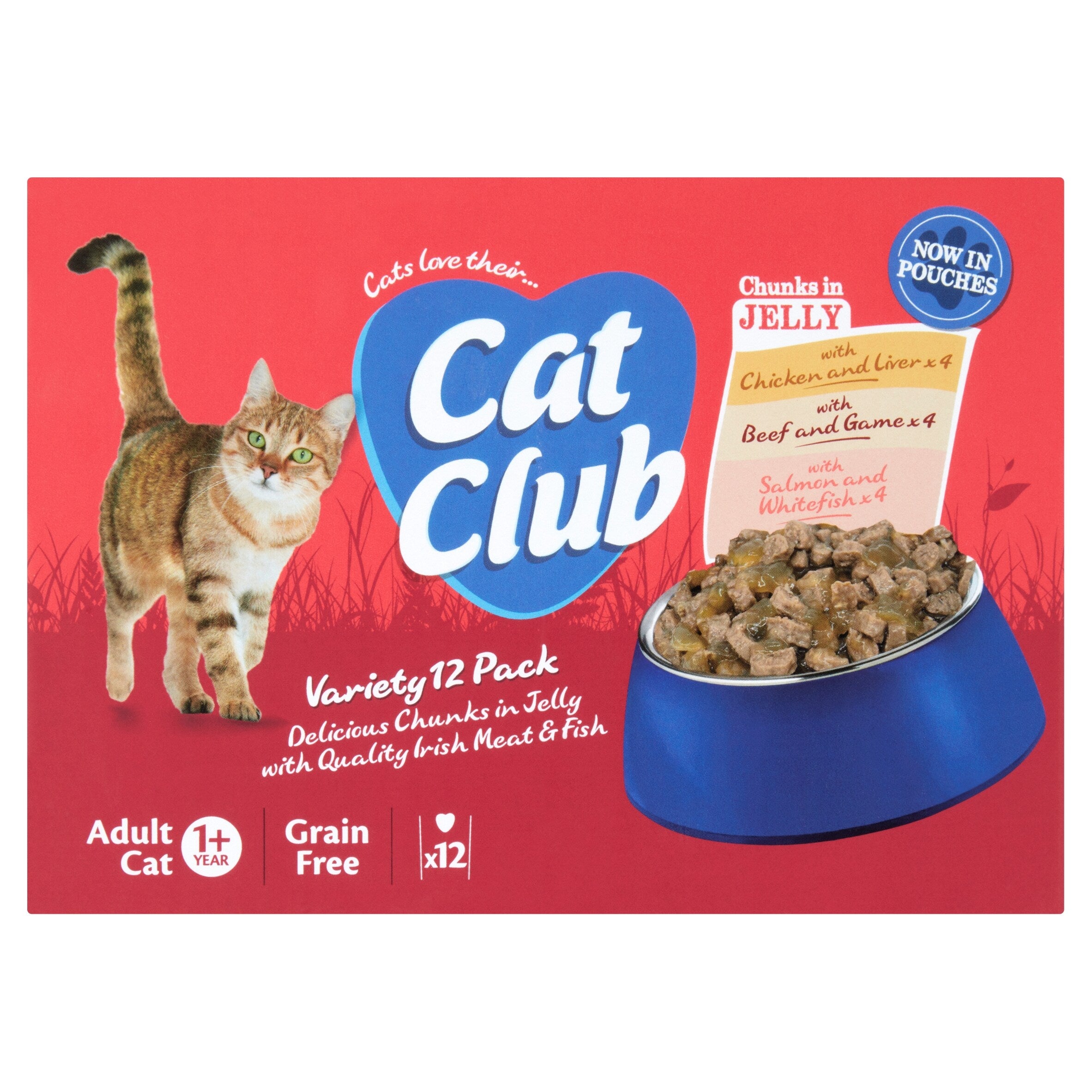 4 X Cat Club Chunks Jelly Variety 12 Pack - 12X100Gm