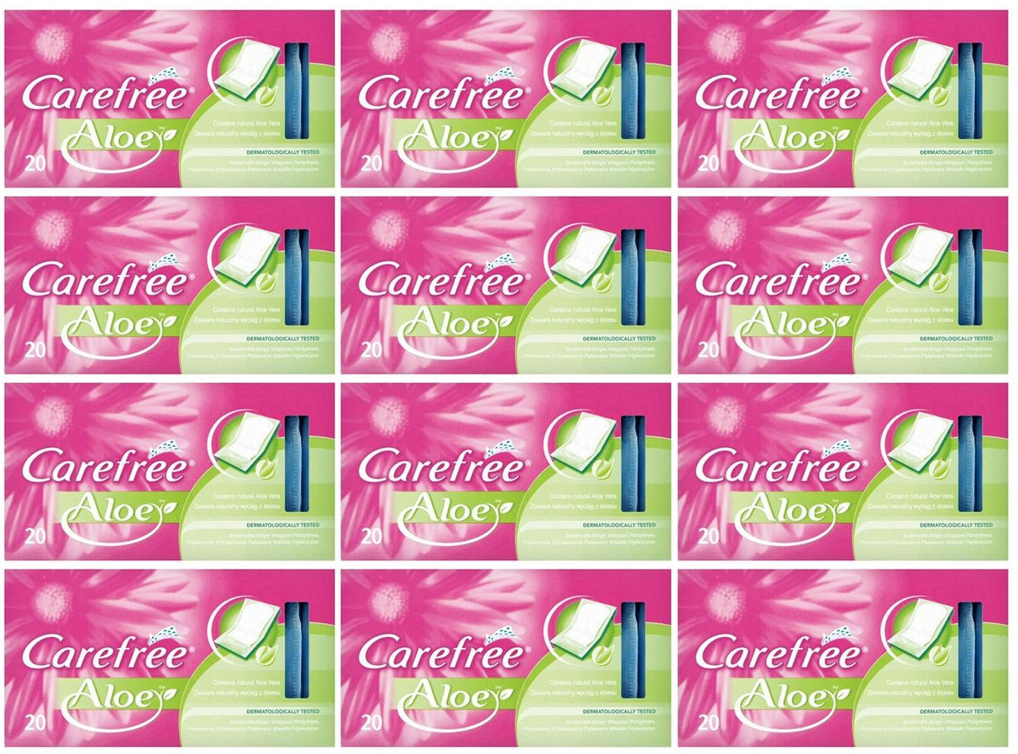 12 x Carefree® Cotton Aloe Pantyliners 20Ct