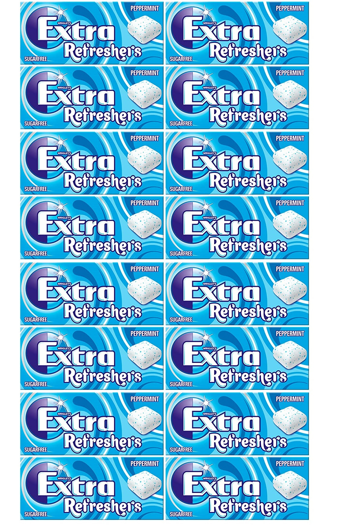 16 x Extra Refreshers Peppermint Sugar Free Chewing Gum Handy Box 7Pcs