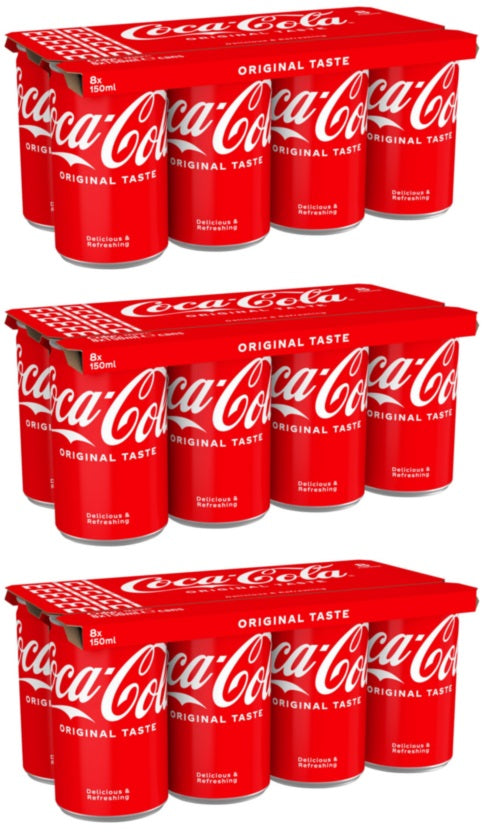 3 X Coca Cola Original Mini Cans 8Pk (Drs) - 8X150Ml