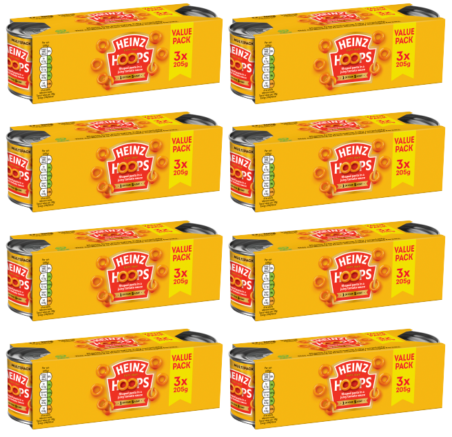 8 x Heinz Spaghetti Hoops Triple Pack 3X205Gr