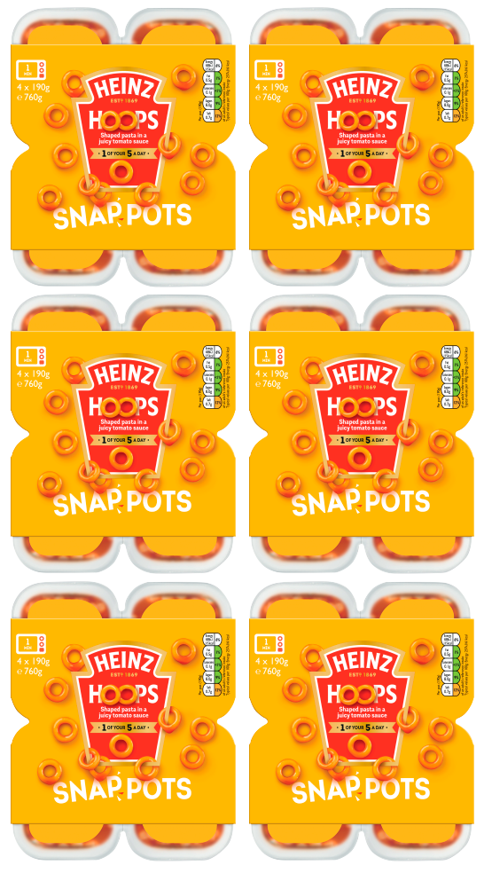 24 x Heinz Snap Pots Spaghetti Hoops 200Gm (6 x 4Pots)