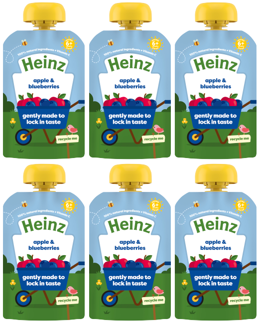 6 X Heinz Baby Apple & Blueberry Pouch 100G