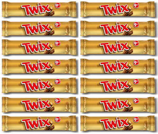 14 x Twix Chocolate Biscuit Twin Bars Multipack 9Pk 360Gm