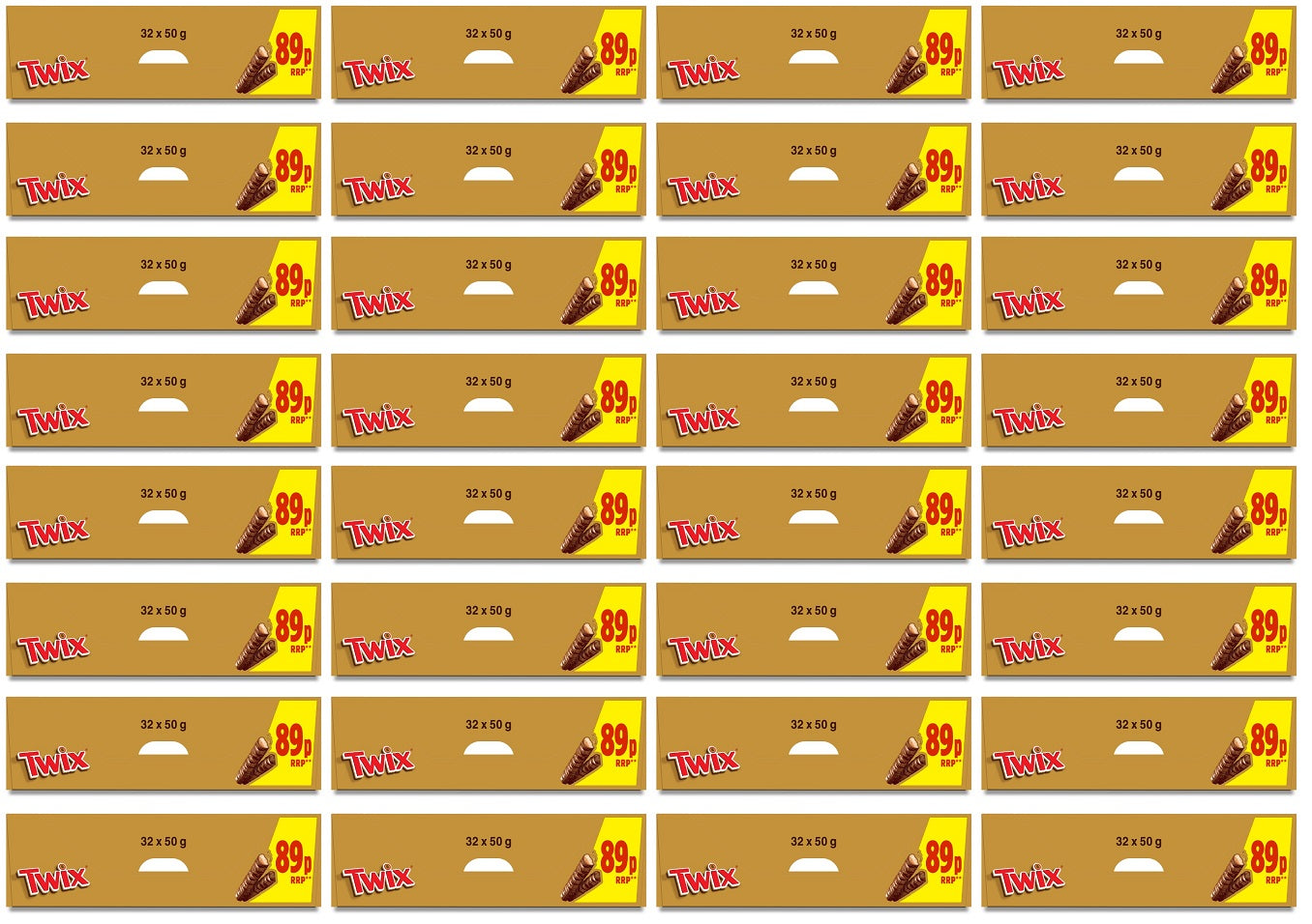32 X Twix Chocolate Biscuit Twin Bars - 50Gm