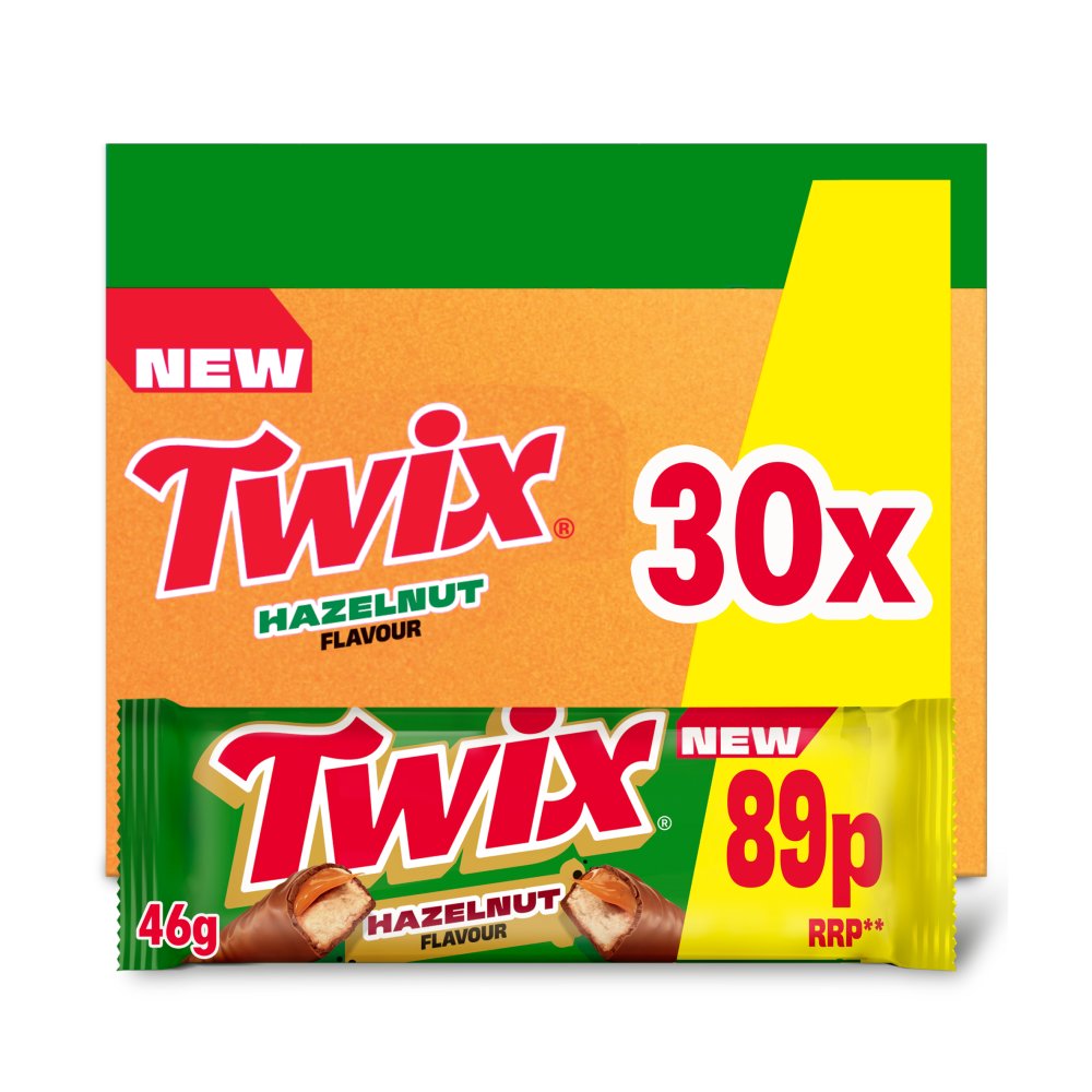 30 X Twix Chocolate Hazelnut Biscuit Twin Bars - 46Gm