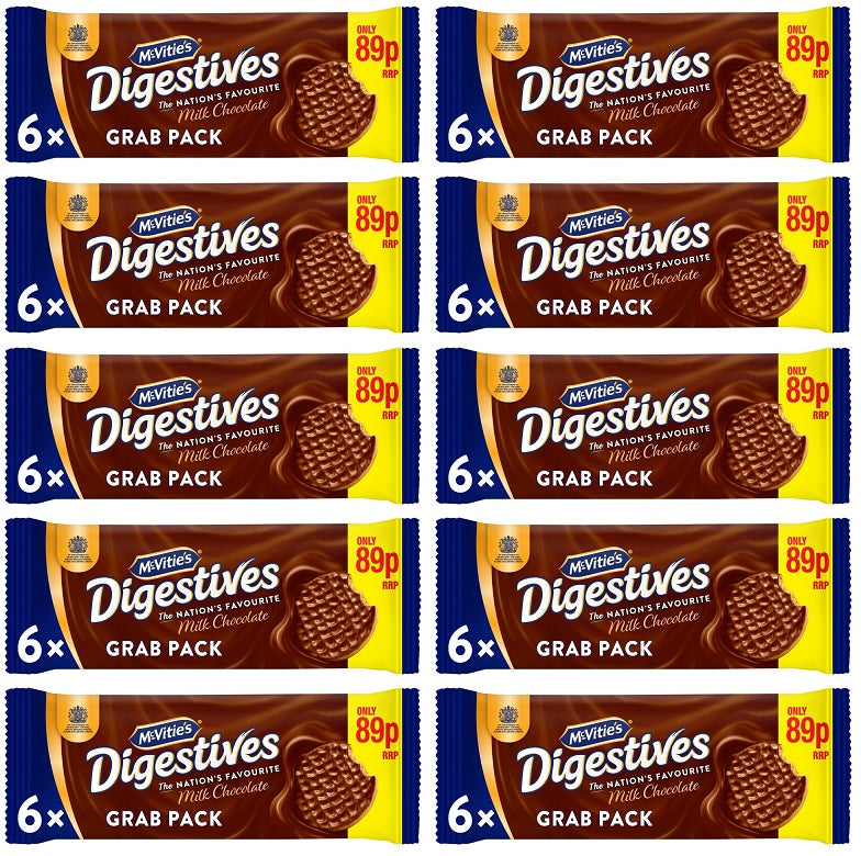 10 X Mcvities Milk Chocolate Digestives Grab Pack - 100Gm