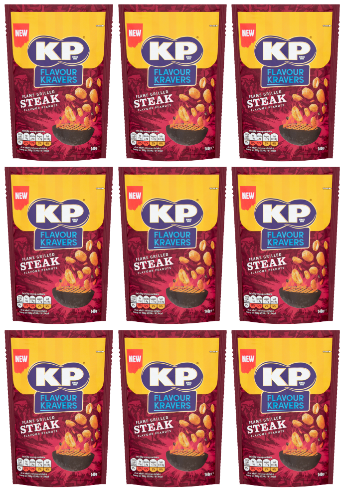 9 x Kp Flavour Kravers Flame Grilled Steak Nuts - 140Gm