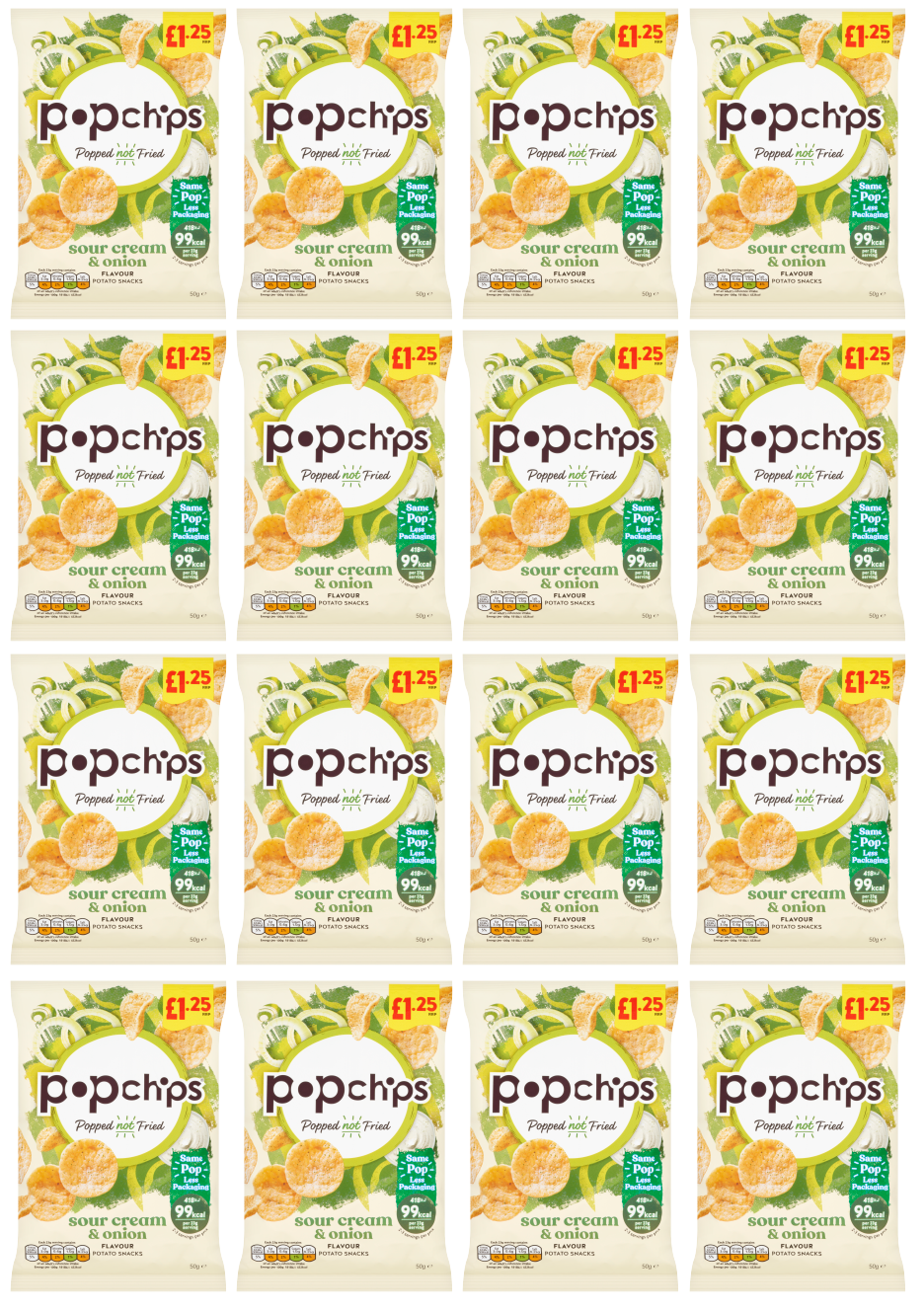 16 x Popchips Sour Cream & Chive - 50Gm